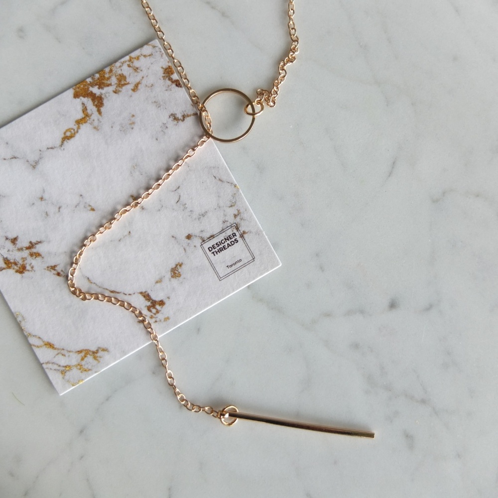 Goldtone Dainty Metal Bar & Circle Necklace - Picture 4 of 6